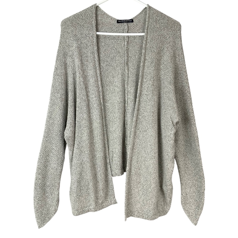 Brandy Melville Grey Marled Cardigan One Size Open Front V-Neck Long Sleeve Knit